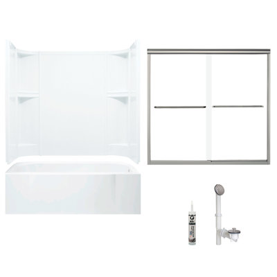 Ensemble de baignoire et douche rectangulaire sans cadre de 60 po x H 72 po avec porte-serviettes et base inclus