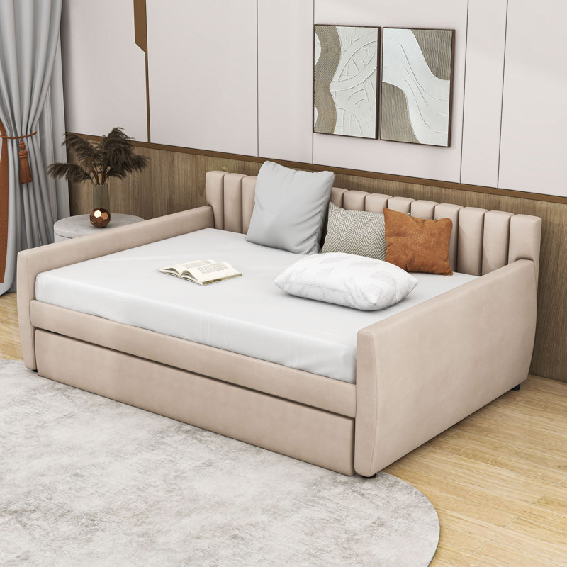 Azaiyah Full / Double Daybed with Trundle, Beige
