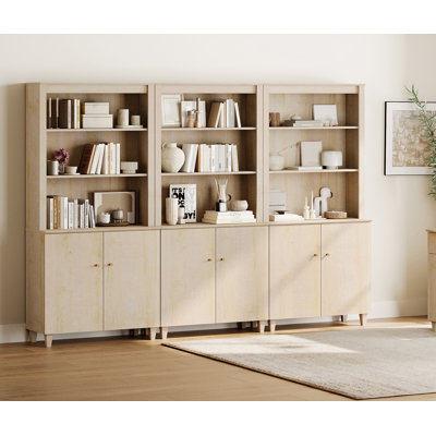 Bibliothèque Lysiane de 71 pouces de hauteur avec portes, bibliothèque à 5 niveaux avec armoire de rangement pour bureau à domicile, salon, l 106 po de largeur, 3 colonnes