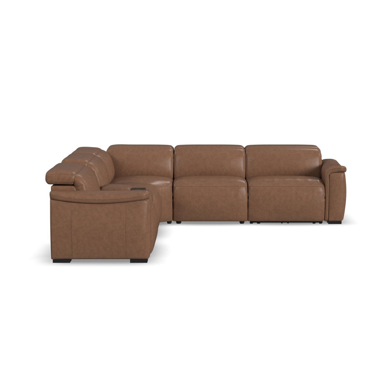 Canapé modulaire 5 places avec console Caldwell, Cuir brun brun