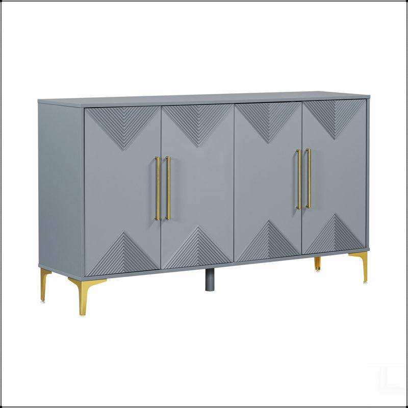 Unique Features of a Four-Door Cabinet with Two-Tone Triangular Pattern Doors, Gray