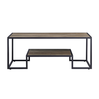 Table basse rectangulaire en chêne noir et rustique avec cadre ouvert en métal à 1 niveau, plateau supérieur revêtu de 15 mm, convient pour les extrémités recouvertes par Concepts
