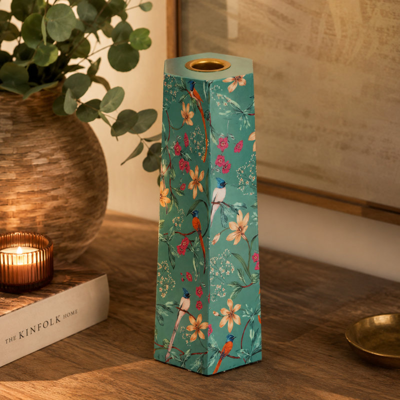 Porte-bougie hexagonal aqua, H 9,5 po x l 3,5 po x P 4 po