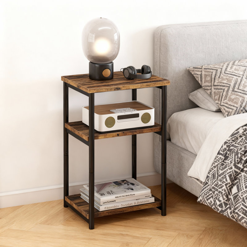 3-Tier Record Player Stand with Vinyl Storage | End Table for Turntable Display, Living Room & Music Room Organiser, Brown