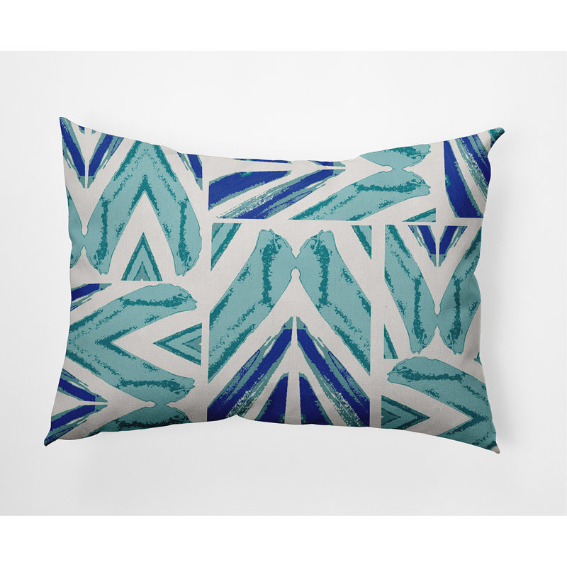 Geometric Outdoor Reversible Throw Pillow, Teal