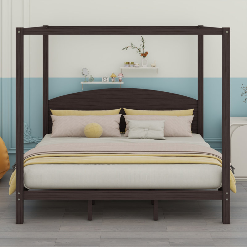 Canopy Platform Bed With Headboard, Brown Wash