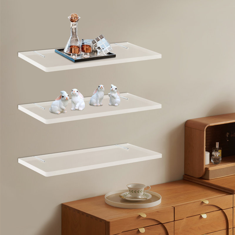 Acrylic Floating Wall Shelves Set of 3, Clear Modern Wall-Mounted Storage Shelves