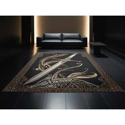 Tapis oriental gris délavé à la machine Titus King Arthur Classic - reliure noire