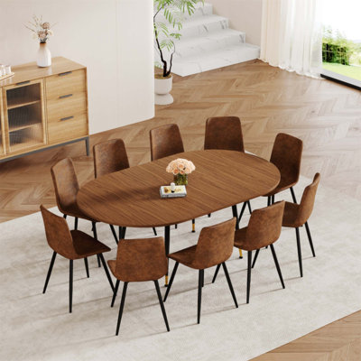 Oval Extendable Dining Table, MDF Top Modern Expandable Kitchen Table with Sturdy Metal Legs for Dining Room, Seats 6-10 People(Table Only,Chairs Not