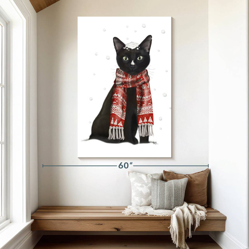 Brampt Black Cat Red Scarf, 51" H x 34" W