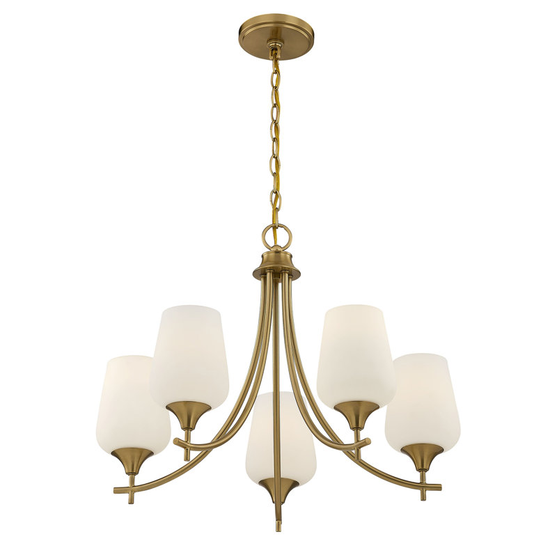 Breena 5-Light Chandelier, Warm Brass, White