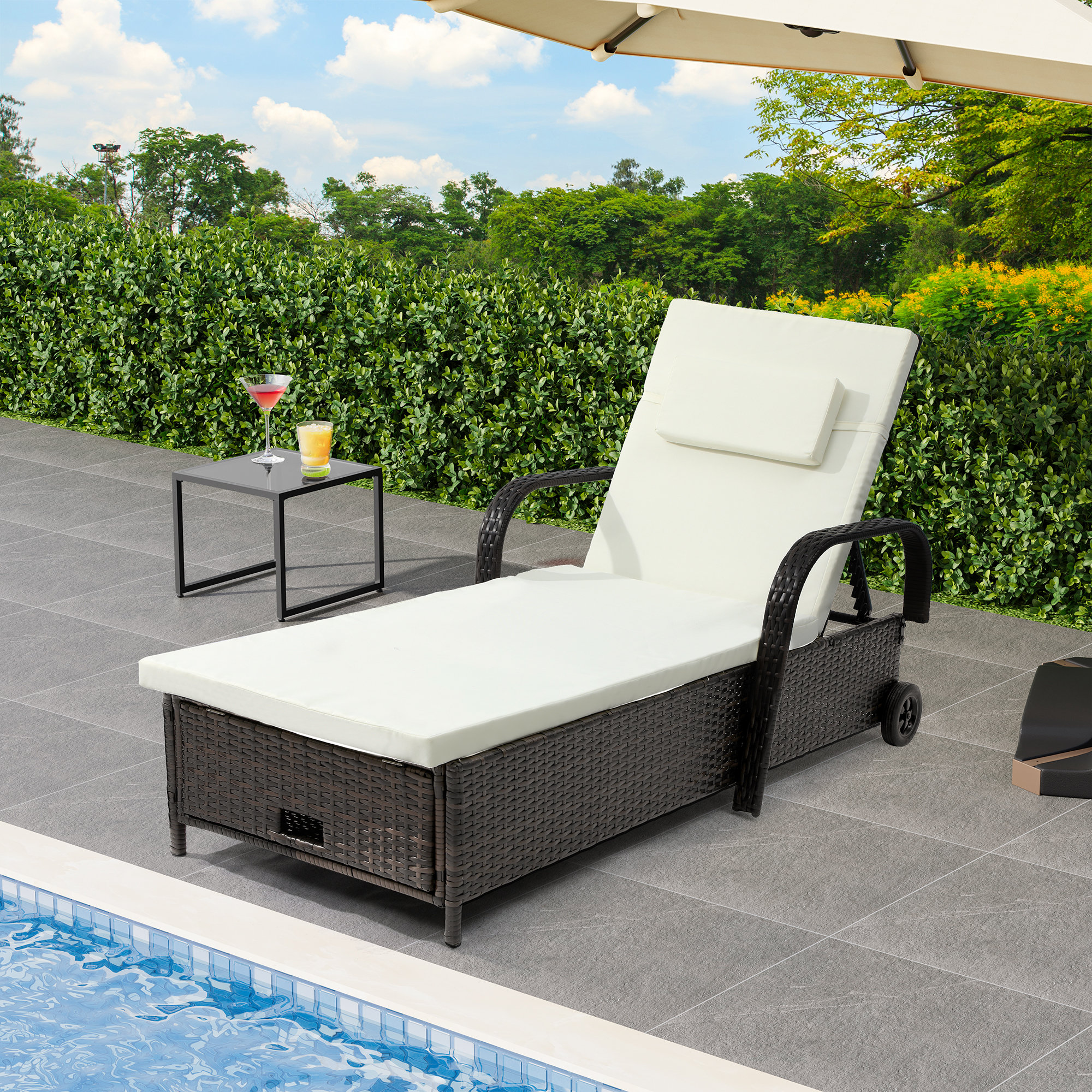 Lark Manor™ Anayelly Outdoor Wicker Chaise Lounge with Storage Space