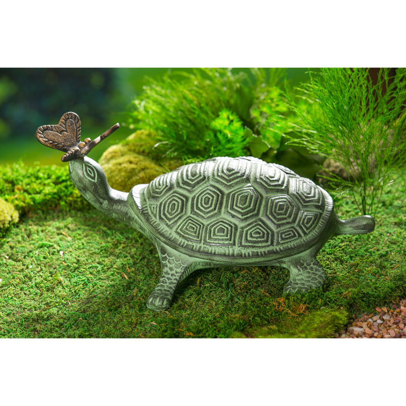 Efrain Metal Turtle with Butterfly Garden Statue