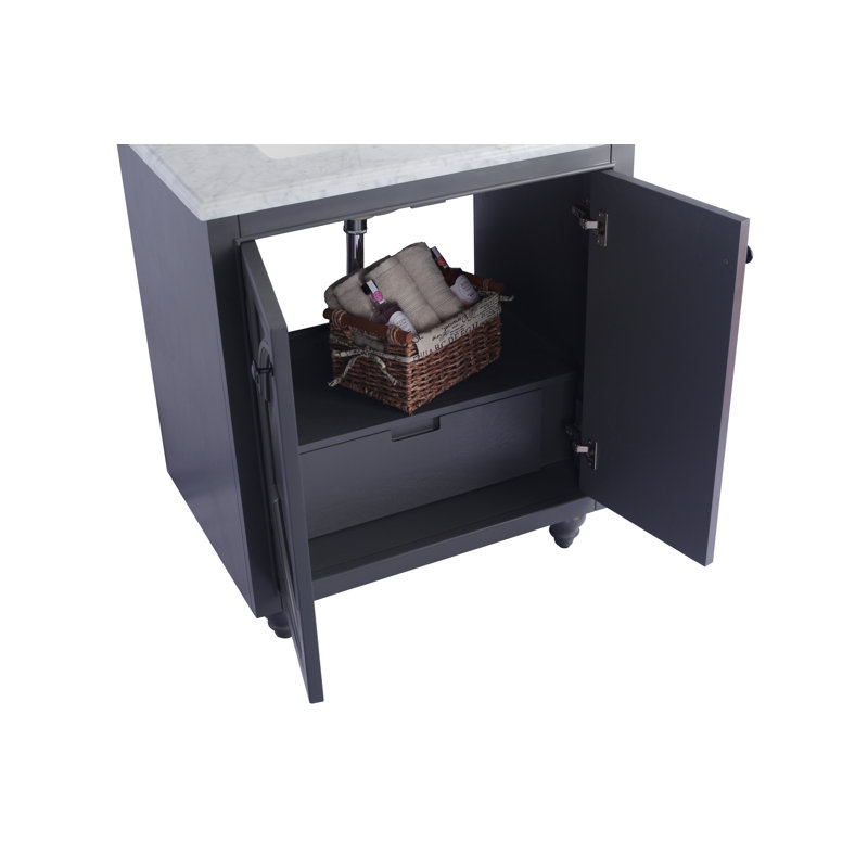 Maple Gray Single Bathroom Vanity with White Carrera Marble Top