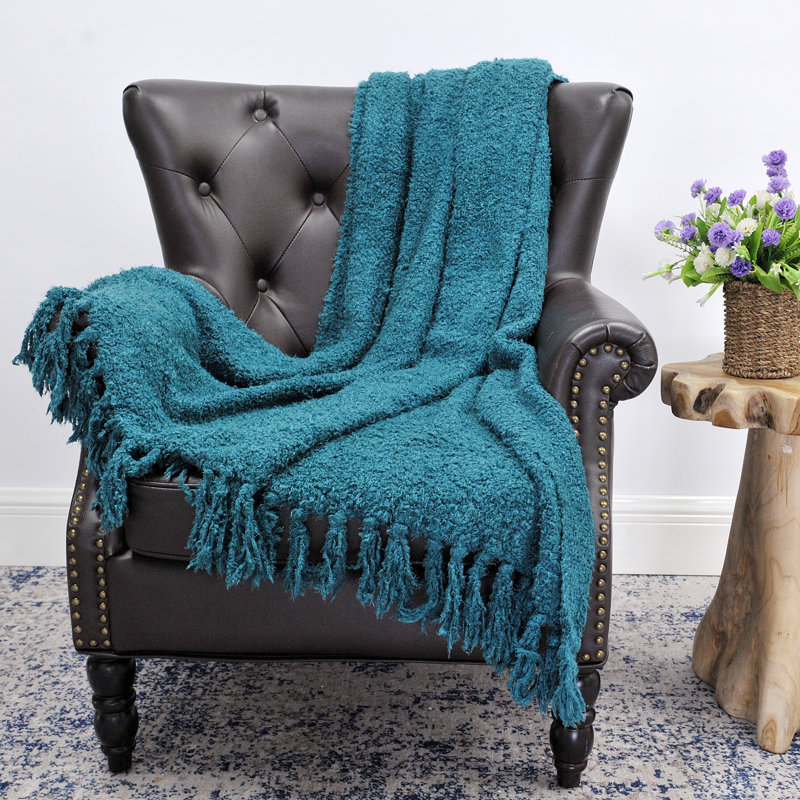 Dark Teal Knitted Machine Washable Kids Throw Blanket