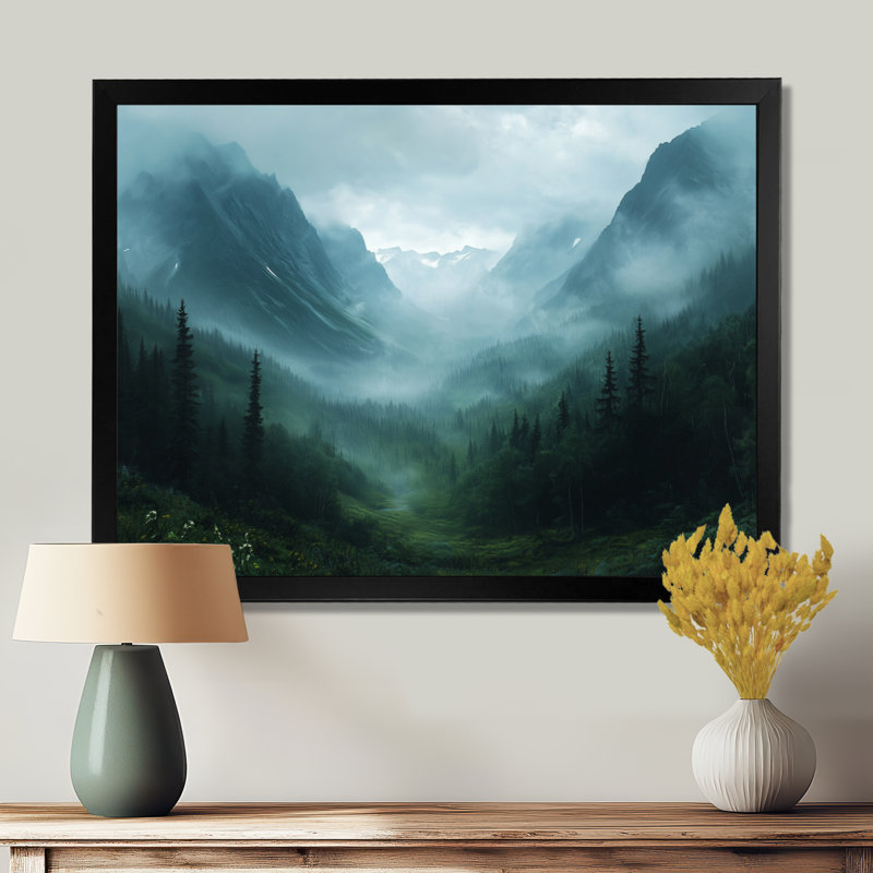 «Gennady Misty Mountain Valley - Mountains», art mural encadré, Reproduction encadrée d'une seule photo sans pass, Noir