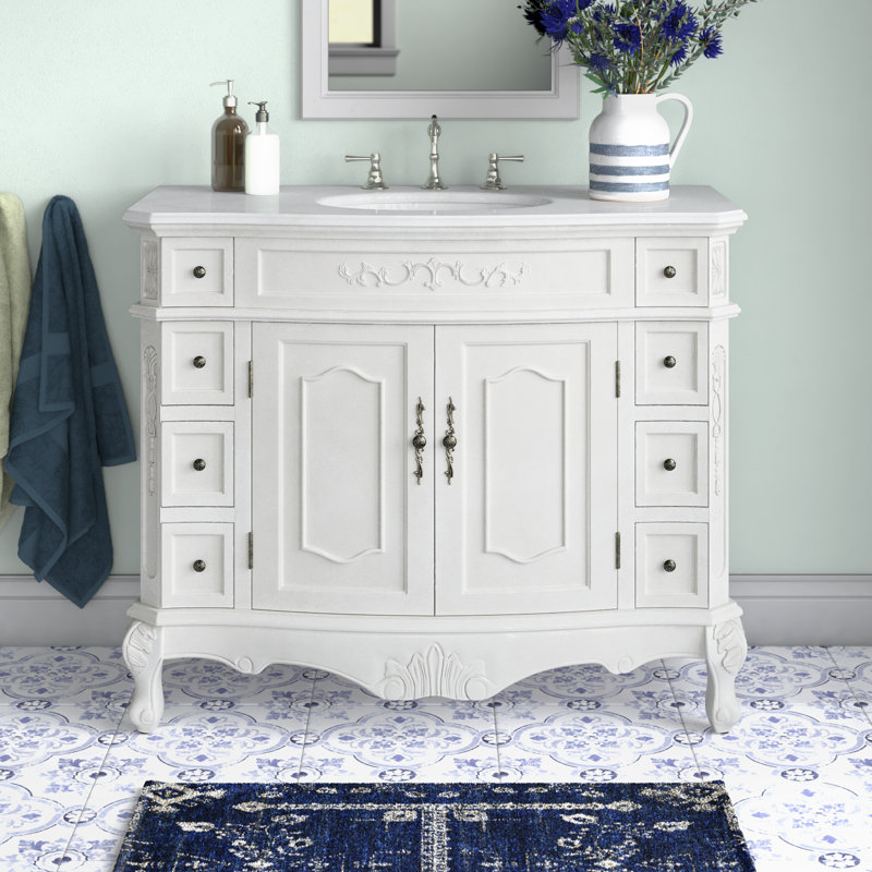 42'' Single Bathroom Vanity with Top, Antique White, Pure White