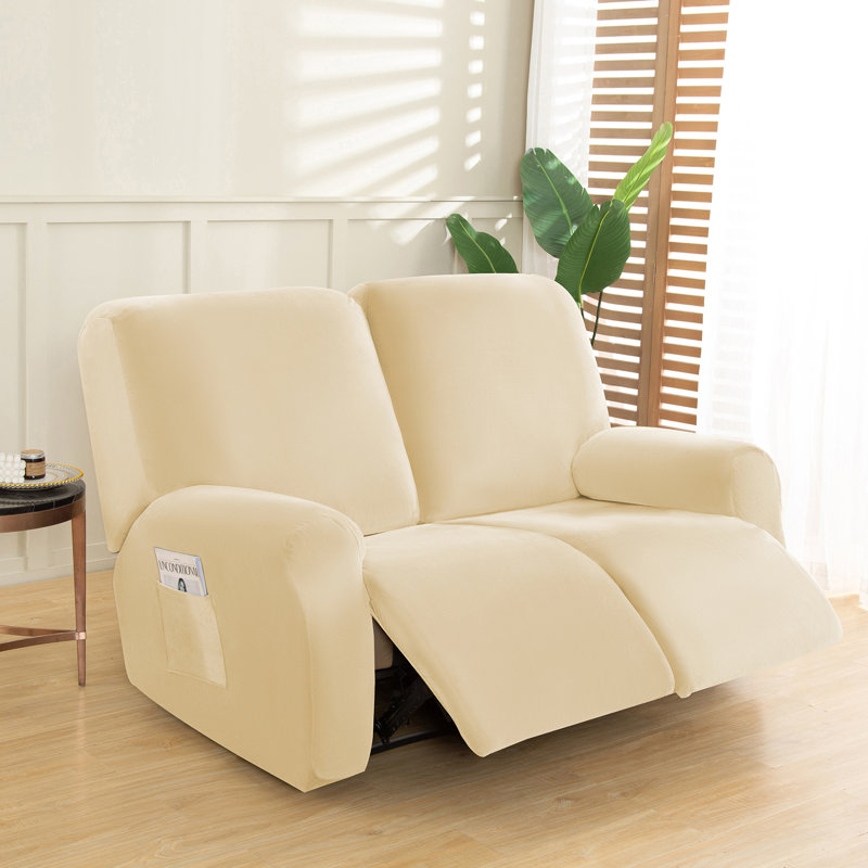 Housse pour fauteuil inclinable en velours extensible, Velours beige