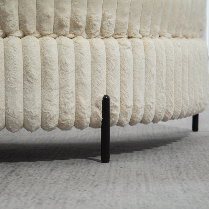 Grand repose-pieds rembourré avec rangement demi-lune, Beige Faux Fur