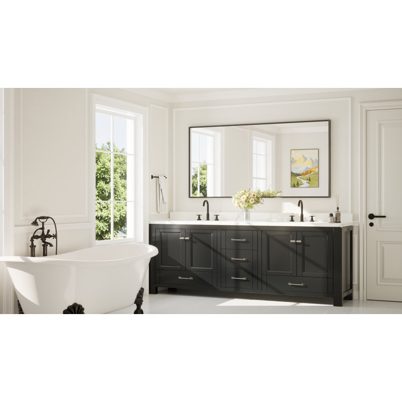 Miroir de salle de bain avec cadre en aluminium et verre trempé, 72 po x 36 po, Noir mat, Rectangulaire