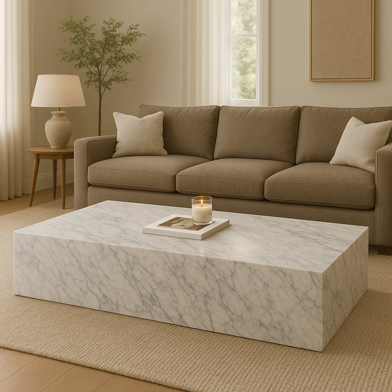 Genuine Marble Block Coffee Table - Carrara Marble, 54" Extra Large
