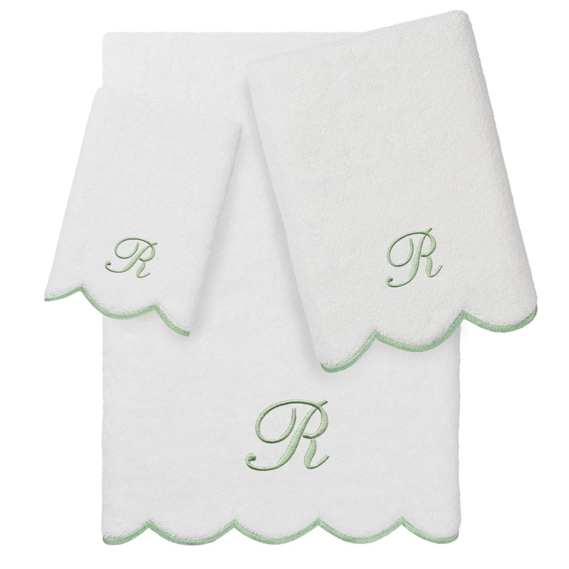 Ensemble de serviettes personnalisées 100% coton turque ADORNIA 3 pièces Linum Home Textiles, R, Blanc/vert