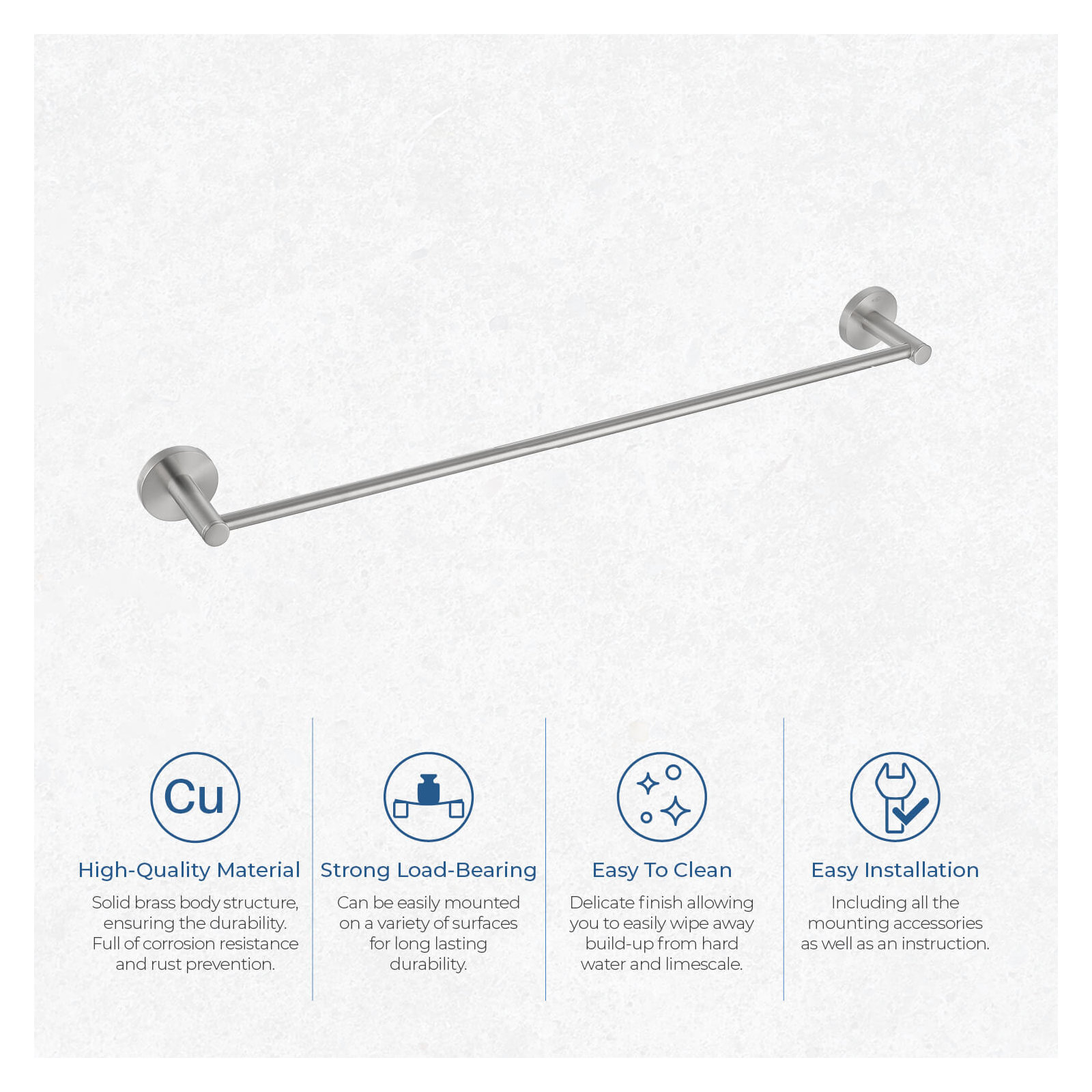 Wall Mounted Towel Bar, Brush Nickel, 2.13" H x 24" W x 2.88" D