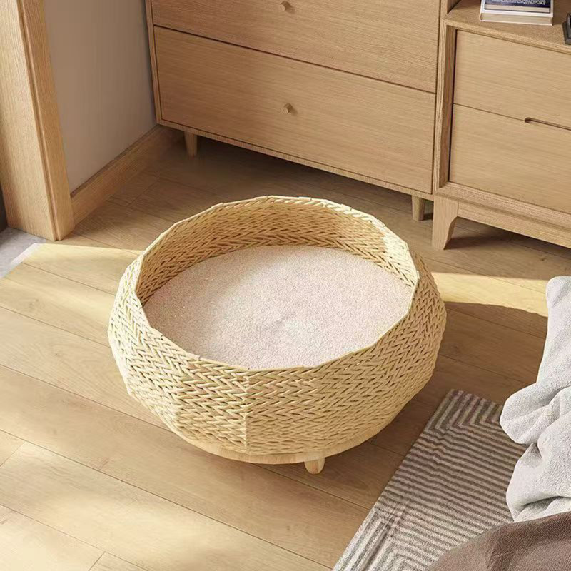 Sleeping in the Bowl Cat Bed, Hand-Woven Cat Nest With Soft Cushion And Non-slip Base, Medium Size 15.75" L x 15.75" W