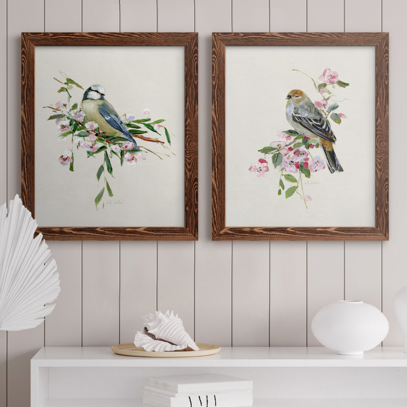 «Spring Song Blue Bird», ensemble de 2 peintures sur toile encadrées, Érable, H 31,5 po x l 43,5 po x P 1 po