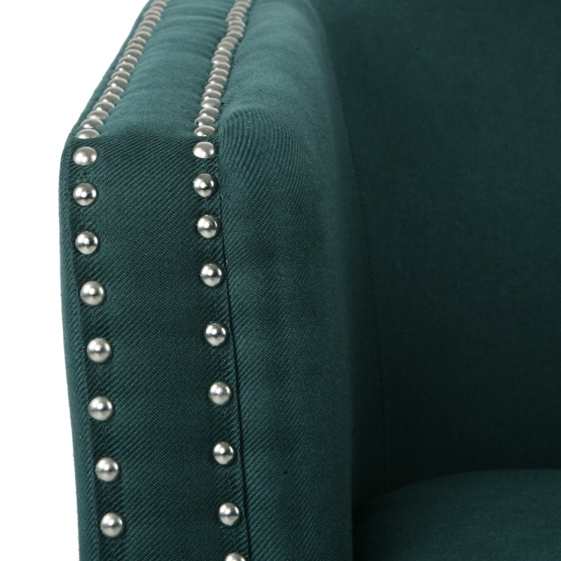 Fauteuil contemporain pivotant en tissu pour lecture avec garniture cloutée et pieds noirs Modern