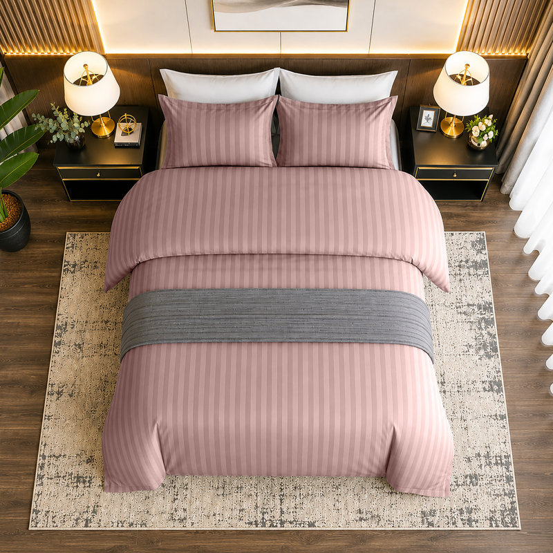 Haffa Microfiber Striped Duvet Cover Set with Pillowcases, King Duvet Cover + 2 Standard Pillowcases, Peach