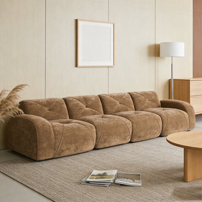 140''Soft Velvet Fabric,Boneless Sofa With Tufted