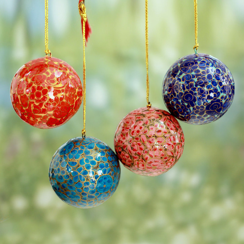 Ornement boule de papier mache de fêtes kashmir