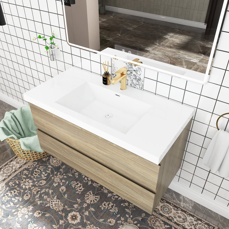 Meuble-lavabo simple 42 po avec plateau en résine Tahel, Gris cendré
