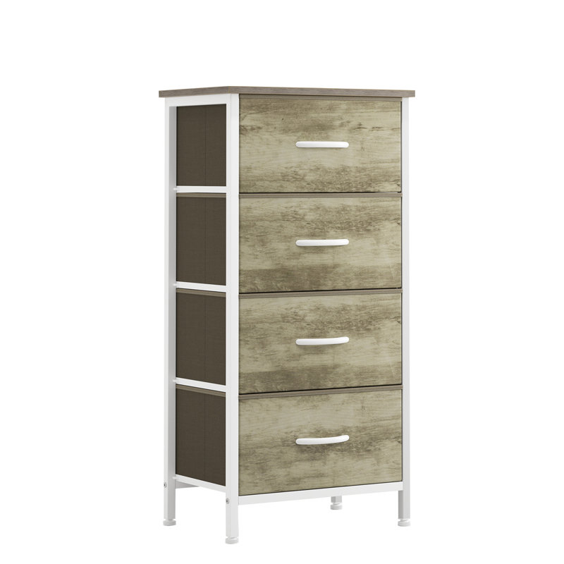 Commode de rangement 4 tiroirs Enegess, Jaune / Blanc