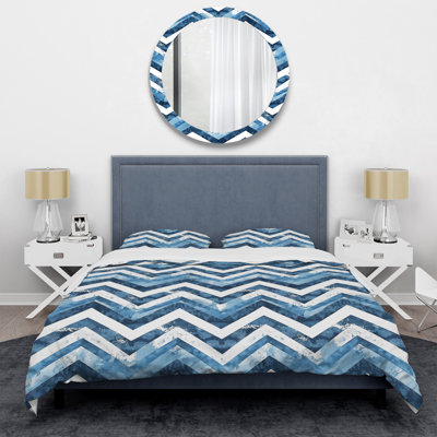 Ensemble de housse de couette à chevrons blanc et bleu Charm I