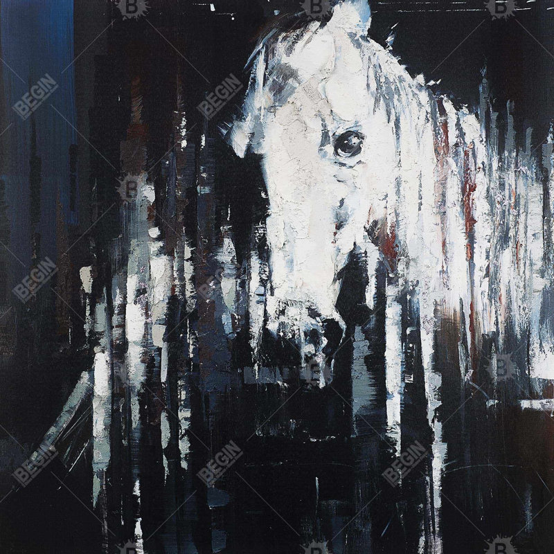 "Cheval abstrait sur fond noir" sur toile