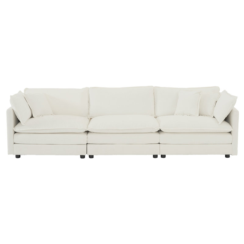 Chenille blanche 3 pour le salon, style Mid-Century moderne avec 2 coussins d'accoudoirs et 3 coussins décoratifs, couvre-oreillers, base en bois, tissu respirant, sièges confortables