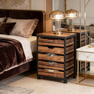 Industrial Style Mobile Storage Dresser with Drawers, Multi-functional Office Printer Stand