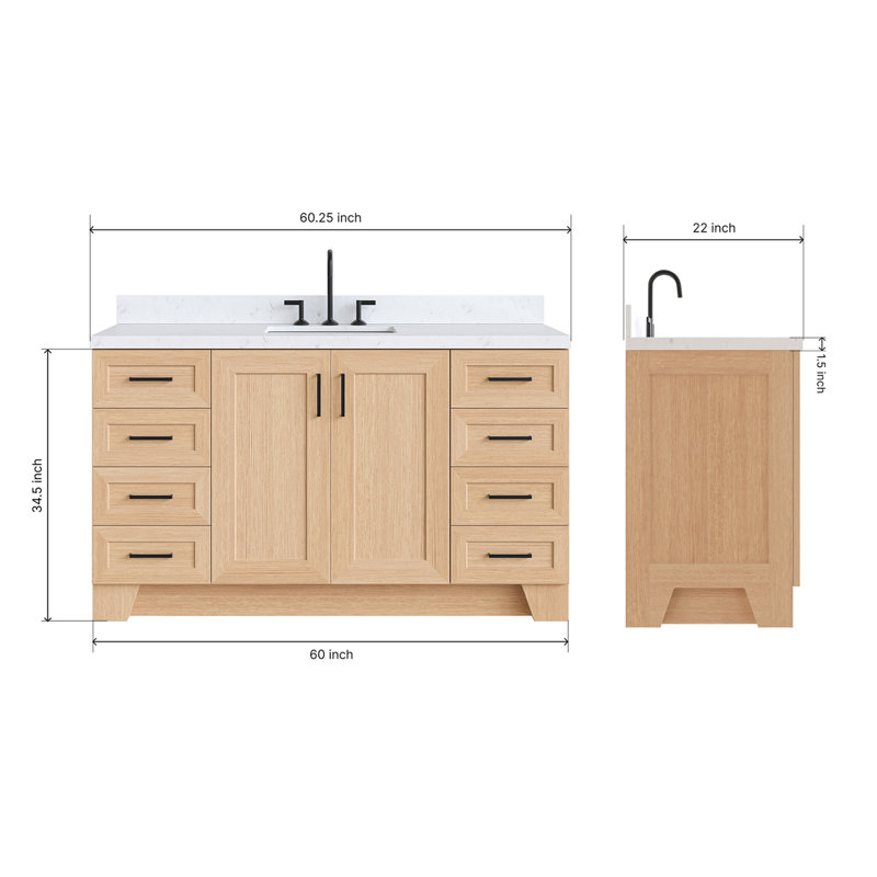 61 IN.  Single Bathroom Vanity, Gray, Rectangle, Carrara Quartz