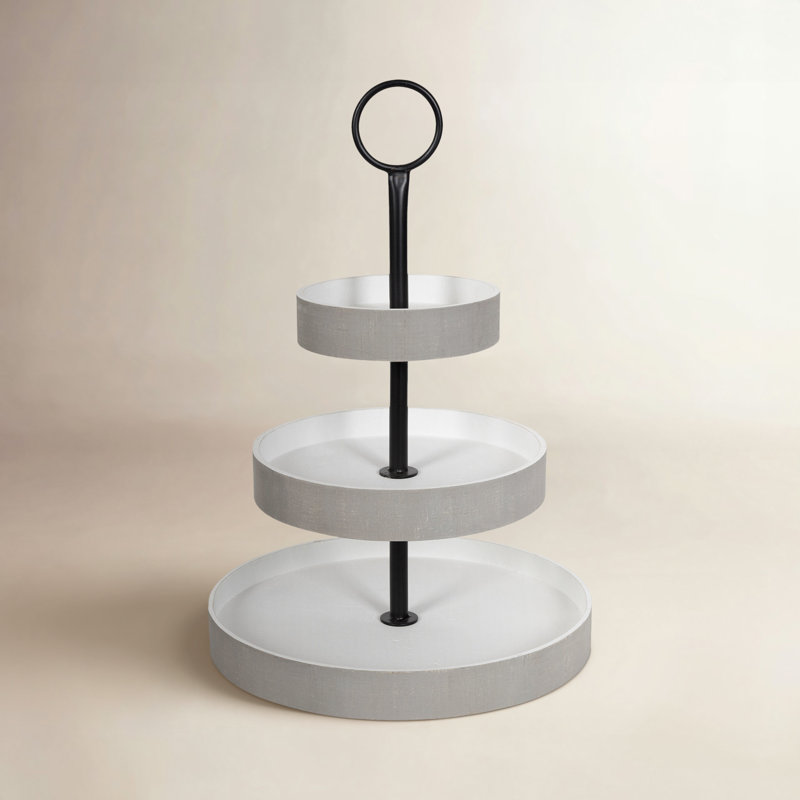 Wood Tiered Stand, Gray/White