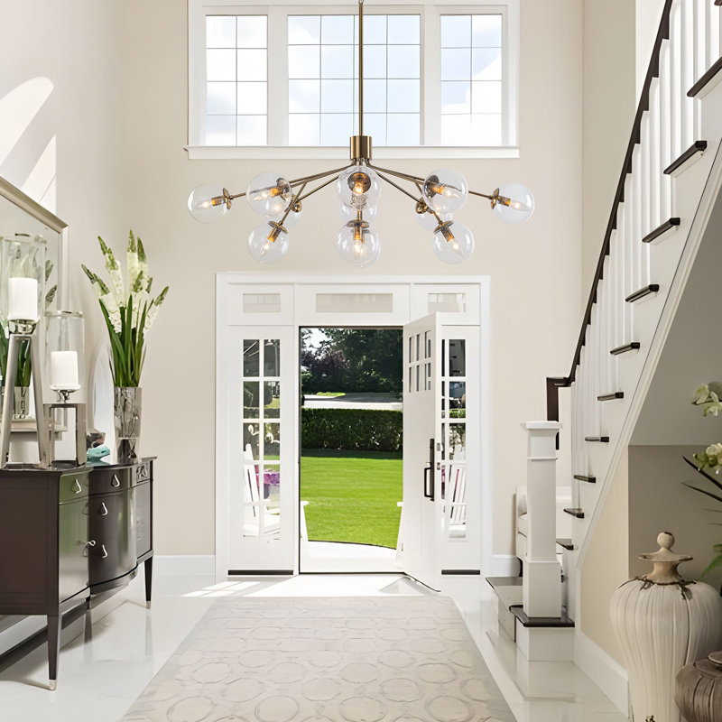 Modern 12-light Bubble Seeded Glass Chandelier, Gold