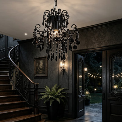 Mini Crystal Chandelier, Modern Black Small Chandelier 1-Light Pendant Light Fixture with Crystal Accents for Hallway Entryway Bedroom Nursery Kitchen Bathroom, UL Listed, Black