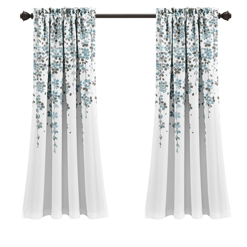 Weeping Flowers Room Darkening Pair, 52" W x 95" H, Blue/Gray