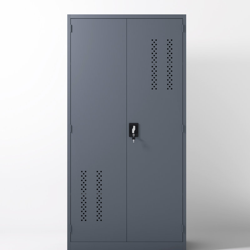 Armoire de rangement en acier gris avec 2 portes, 4 tablettes réglables et une largeur de 72,74 pouces pour les bureaux à domicile dans les écoles, utilisation facile à long terme des tablettes, gymnases à hauteur intérieure, grande capacité
