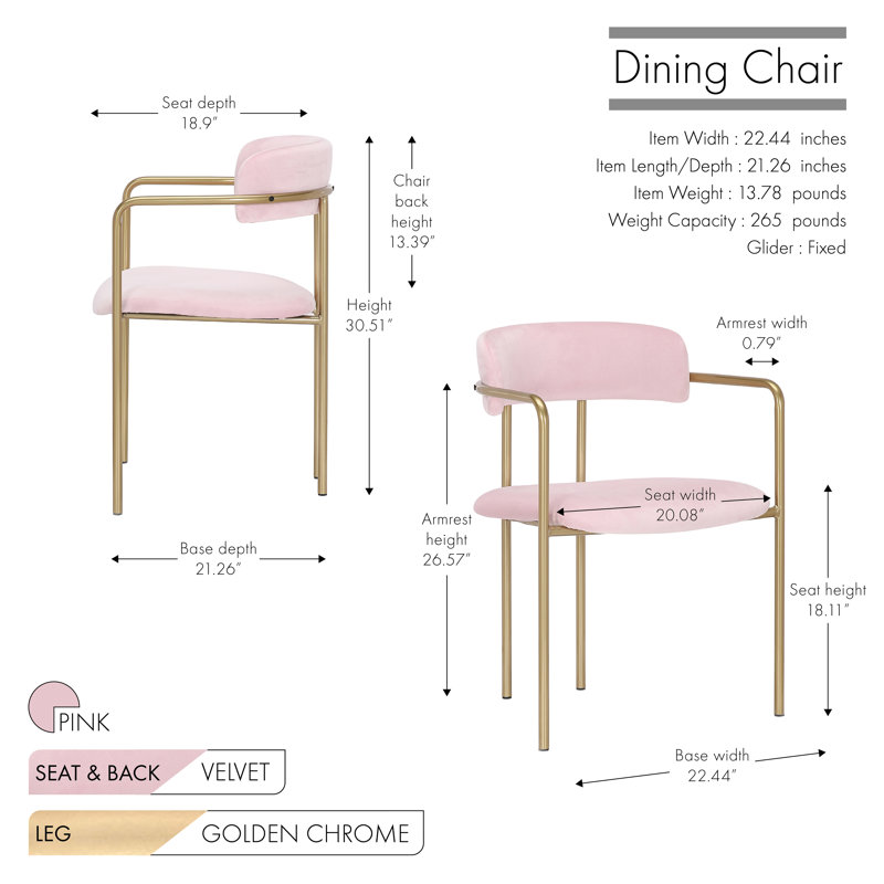 Chestertown 18.11'' H Velvet Upholstered Armchair, Pink