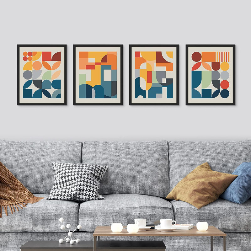 Reproduction de 4 pièces Mid-Century Mid-Century, Cadre noir, H 10 po x l 8 po x P 1 po