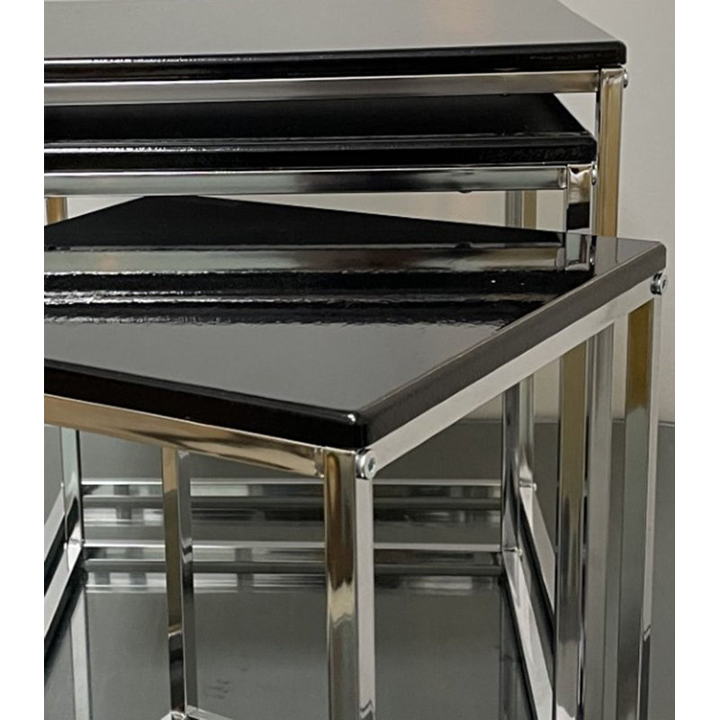 Chavira Sled Nesting Tables, Black, Silver