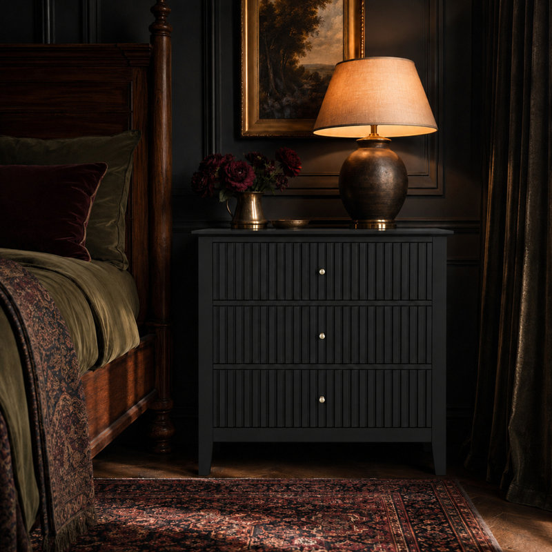 Commode 3 tiroirs 32 "avec façades cannelées, Black