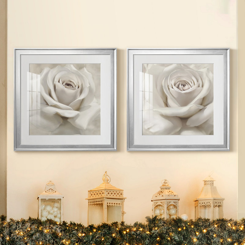 " Dreamy I " 2 - Pieces, 17.5" H x 35" W, Framed Print with Mat, Silver